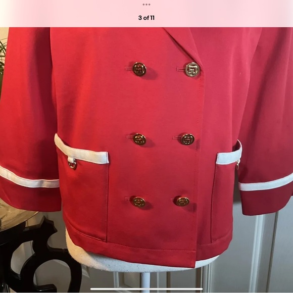 St John Power Crimson Red 💋 NWT dress suit couture Jacket SJ buttons Sz M 12 - Picture 3 of 11